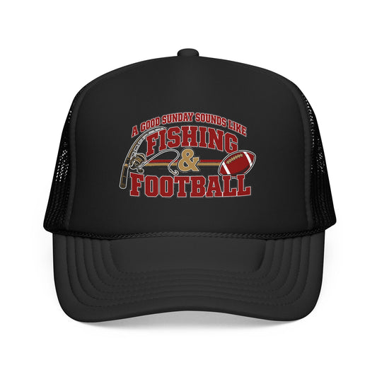 Fishing & Football Foam Trucker Hat — Retro Outdoorsman Cap