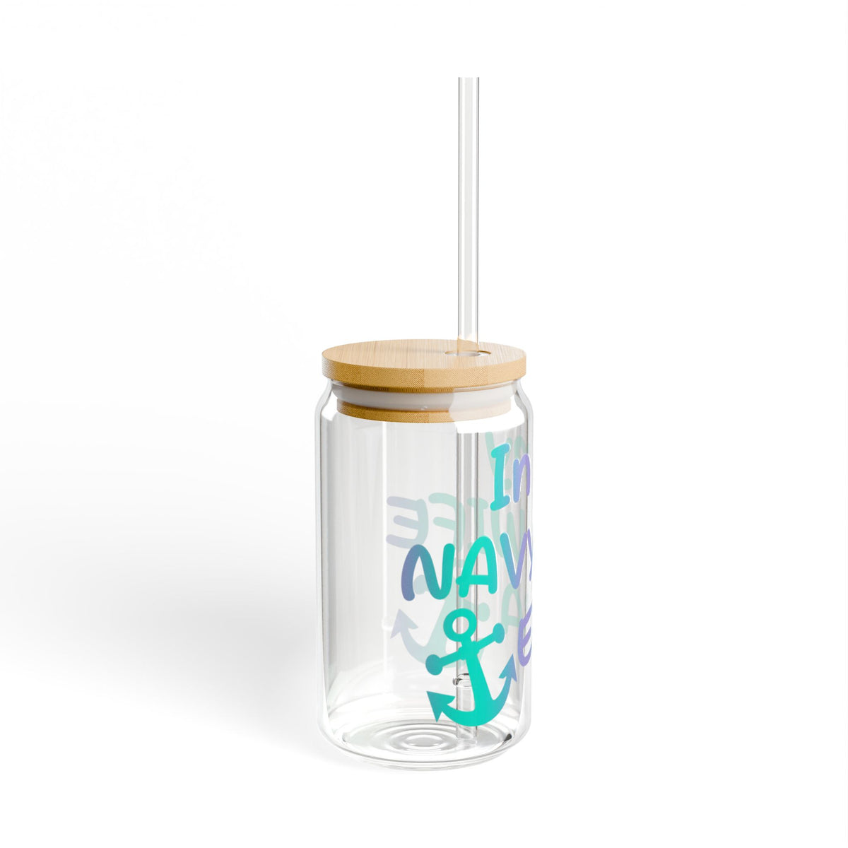 In My Navy Wife Era Glass Cup | 16oz Glass Cup with Bamboo Lid & Straw