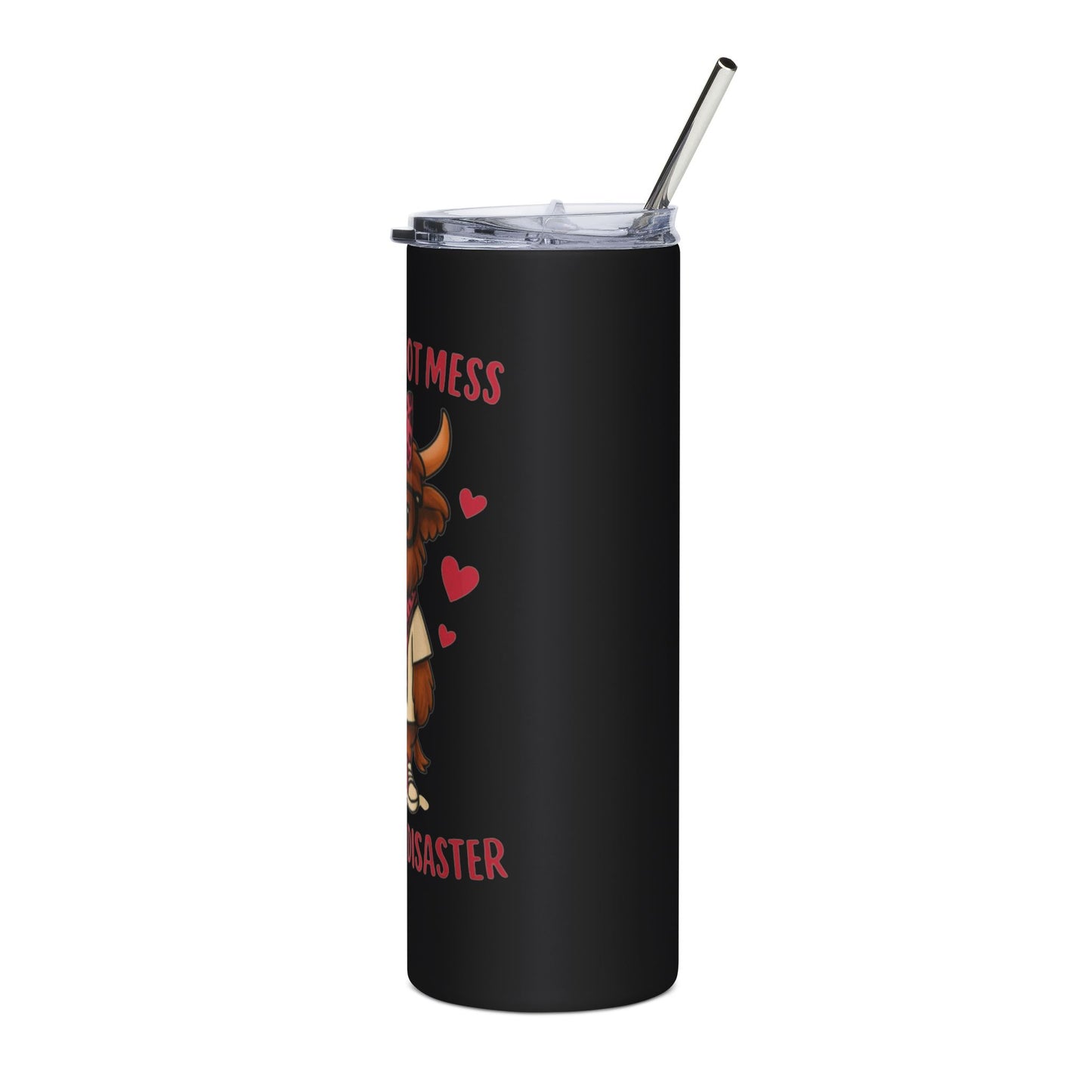 20oz Stainless Tumbler — “I’m Not a Hot Mess, I’m a Spicy Disaster” Cute Cow Design