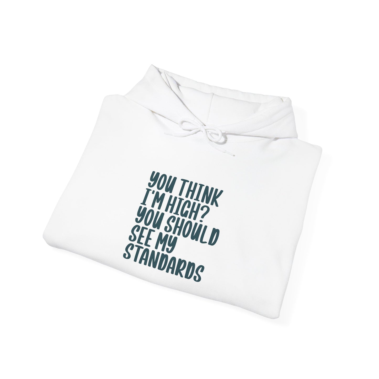 Hoodie – "You Think I’m High? You Should See My Standards" Funny Graphic Hoodie