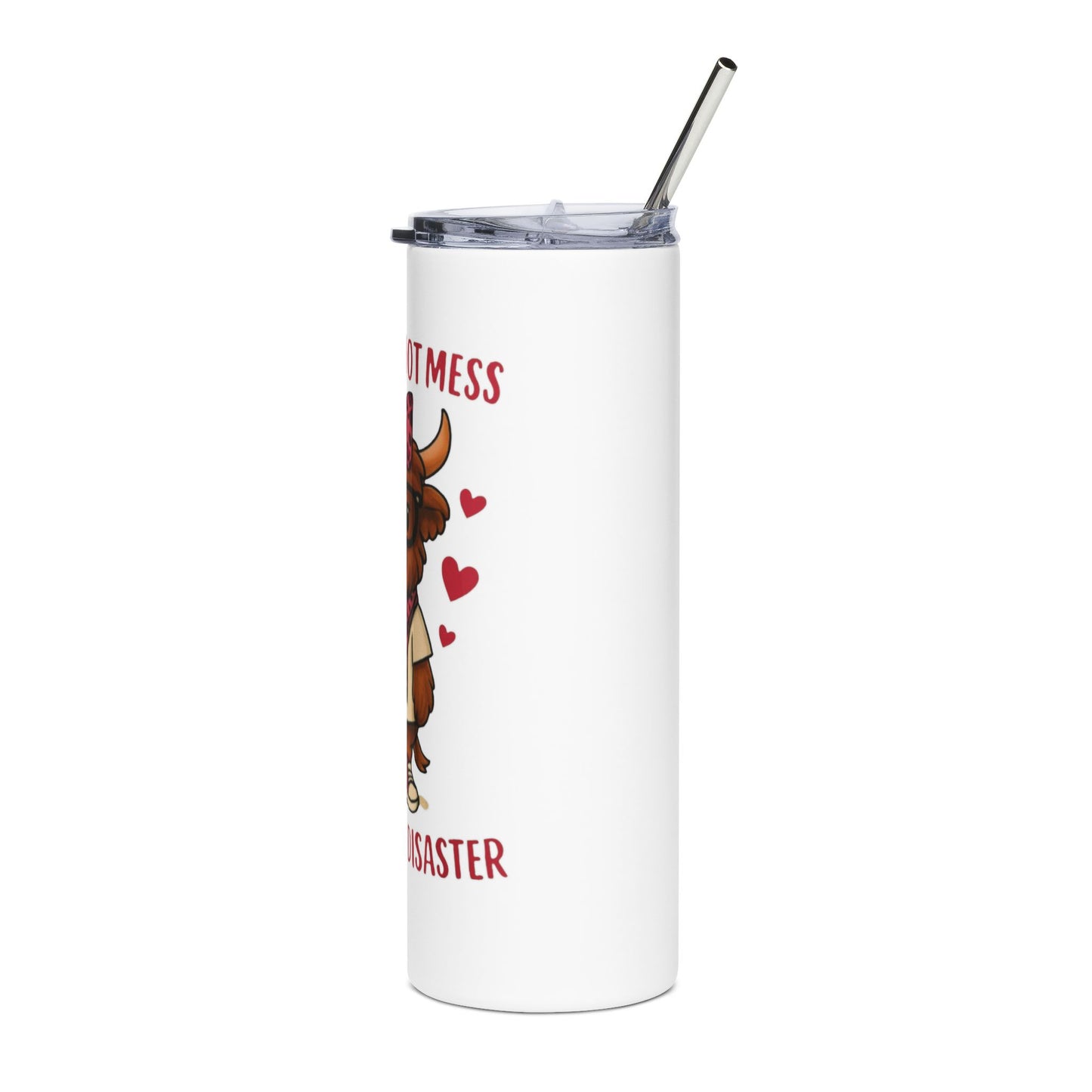 20oz Stainless Tumbler — “I’m Not a Hot Mess, I’m a Spicy Disaster” Cute Cow Design