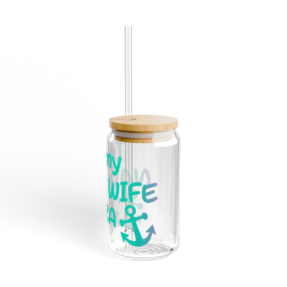 In My Navy Wife Era Glass Cup | 16oz Glass Cup with Bamboo Lid & Straw