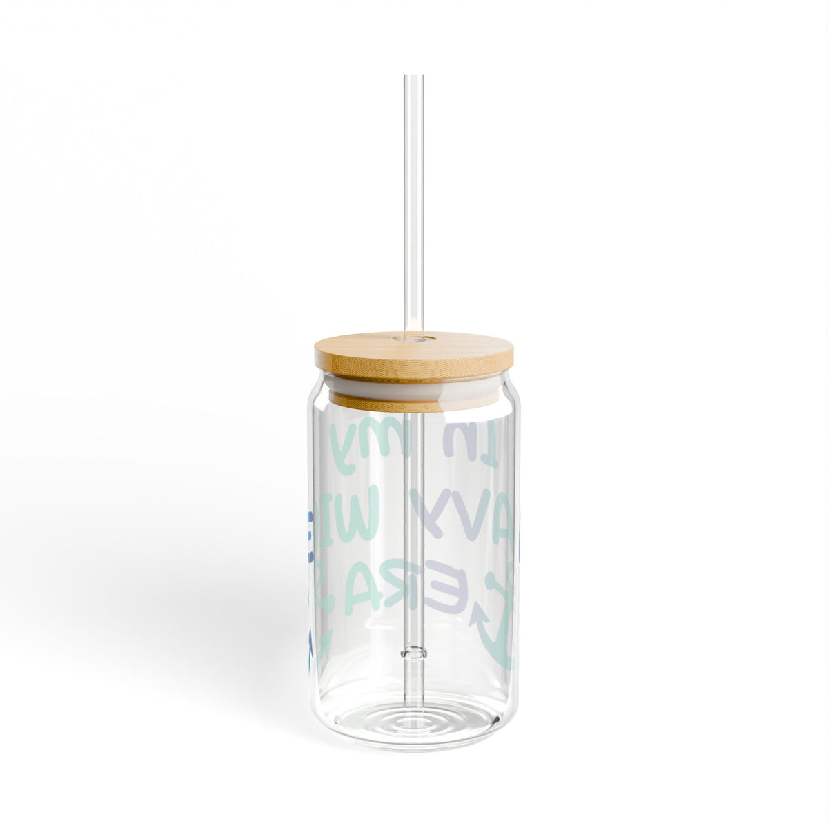 In My Navy Wife Era Glass Cup | 16oz Glass Cup with Bamboo Lid & Straw