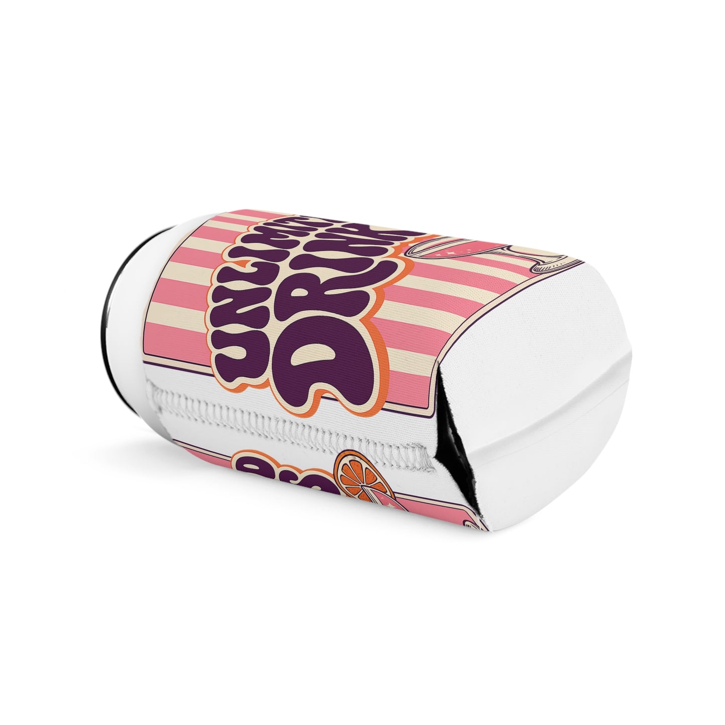 Unlimited Drinks Can Cooler Sleeve — Retro Pink Cocktail Koozie