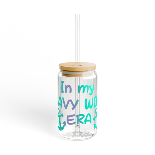 In My Navy Wife Era Glass Cup | 16oz Glass Cup with Bamboo Lid & Straw